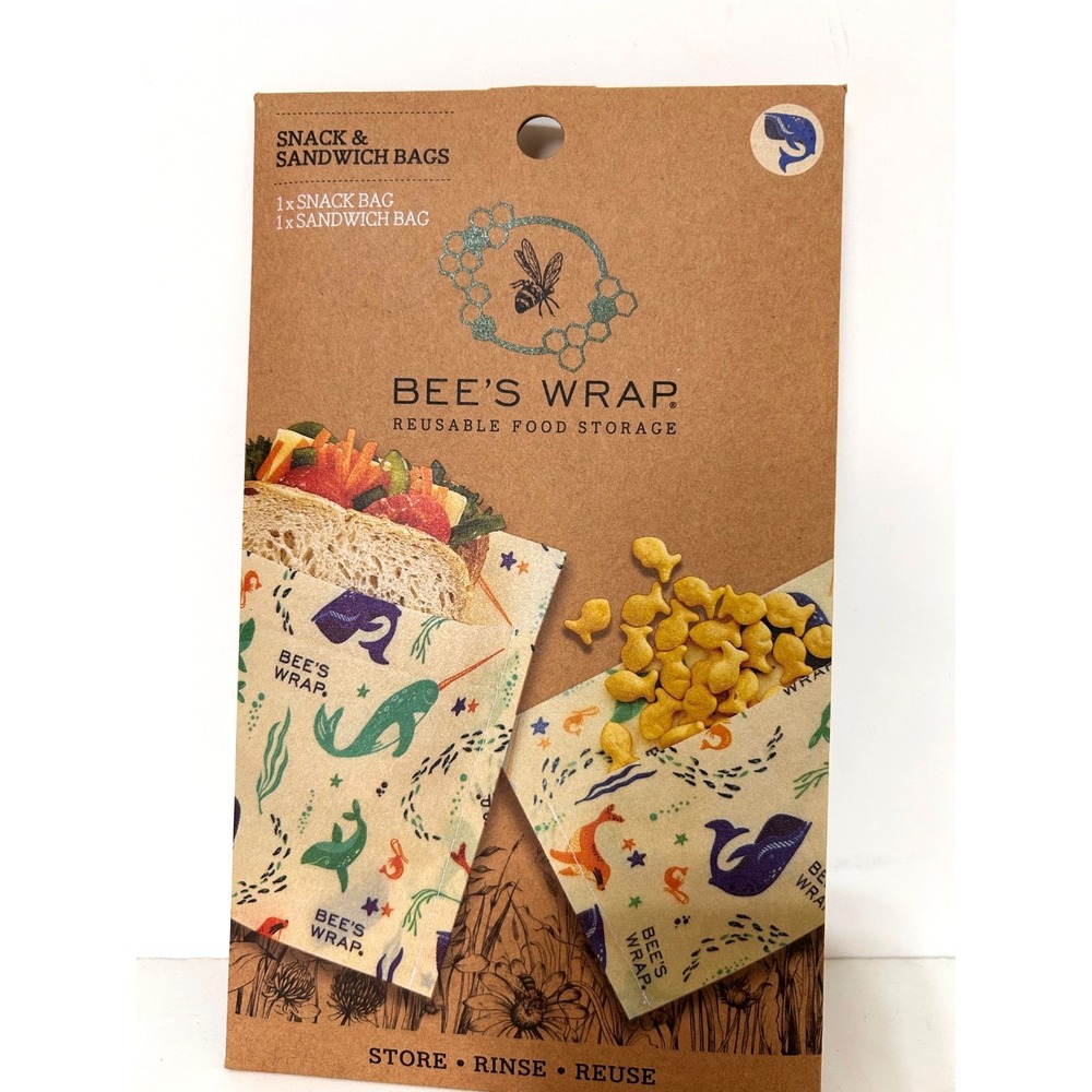 Bee's Wrap 2 Reusable Food Storage Snack Bag two Sandwich Bags